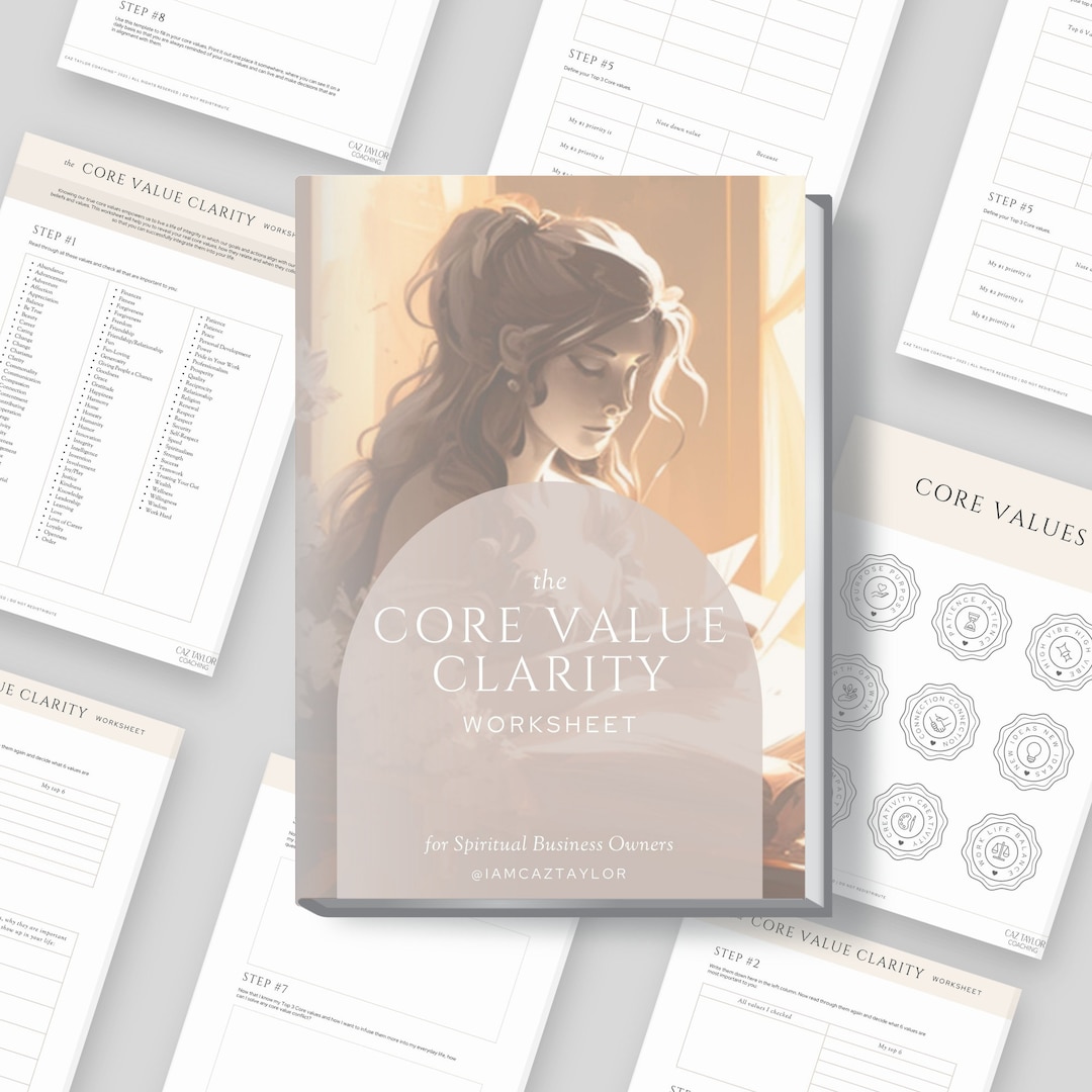 Core Values Worksheet, List of Business Brand Values, Spiritual