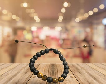 Handmade lava stone bracelet, aromatherapy diffuser jewelry, adjustable unisex natural beads for meditation