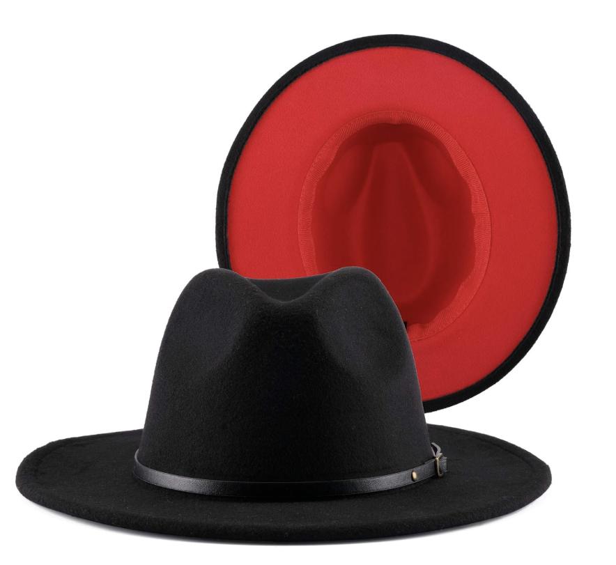 Black Fedora Hat: Wide Brim Faux Felt, Leather Band