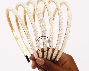 Elegant White Pearl Headband, Classic Bridal Hair Accessory for Weddings and Daily Wear