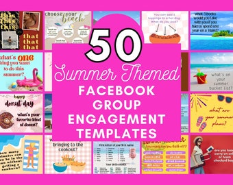 50 Summer Themed Facebook Group Engagement Templates for Canva | Premade Templates for Direct Sellers, Authors, Coaches, Content Creators