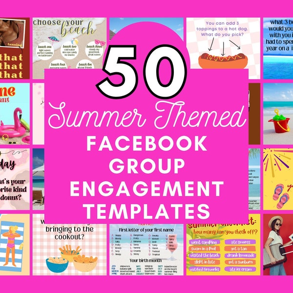 50 Summer Themed Facebook Group Engagement Templates for Canva | Premade Templates for Direct Sellers, Authors, Coaches, Content Creators