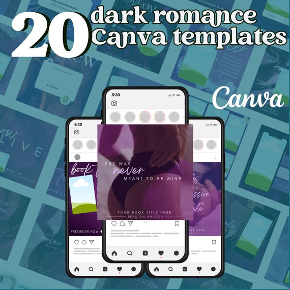 Dark Romance Author Instagram Templates Editable on Canva