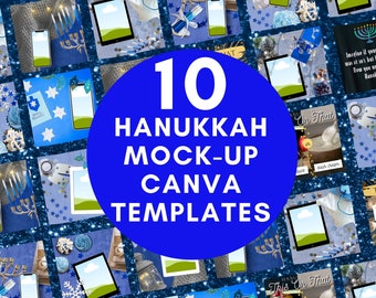 Hanukkah Instagram Templates Editable on Canva Book Mock-Ups and BONUS Engagement Question Templates