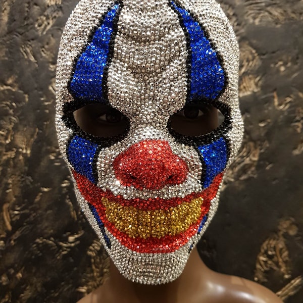Masque Joker en cristal, masque en strass, masque Burning Man Masque Couture, masque rave, masque de festival