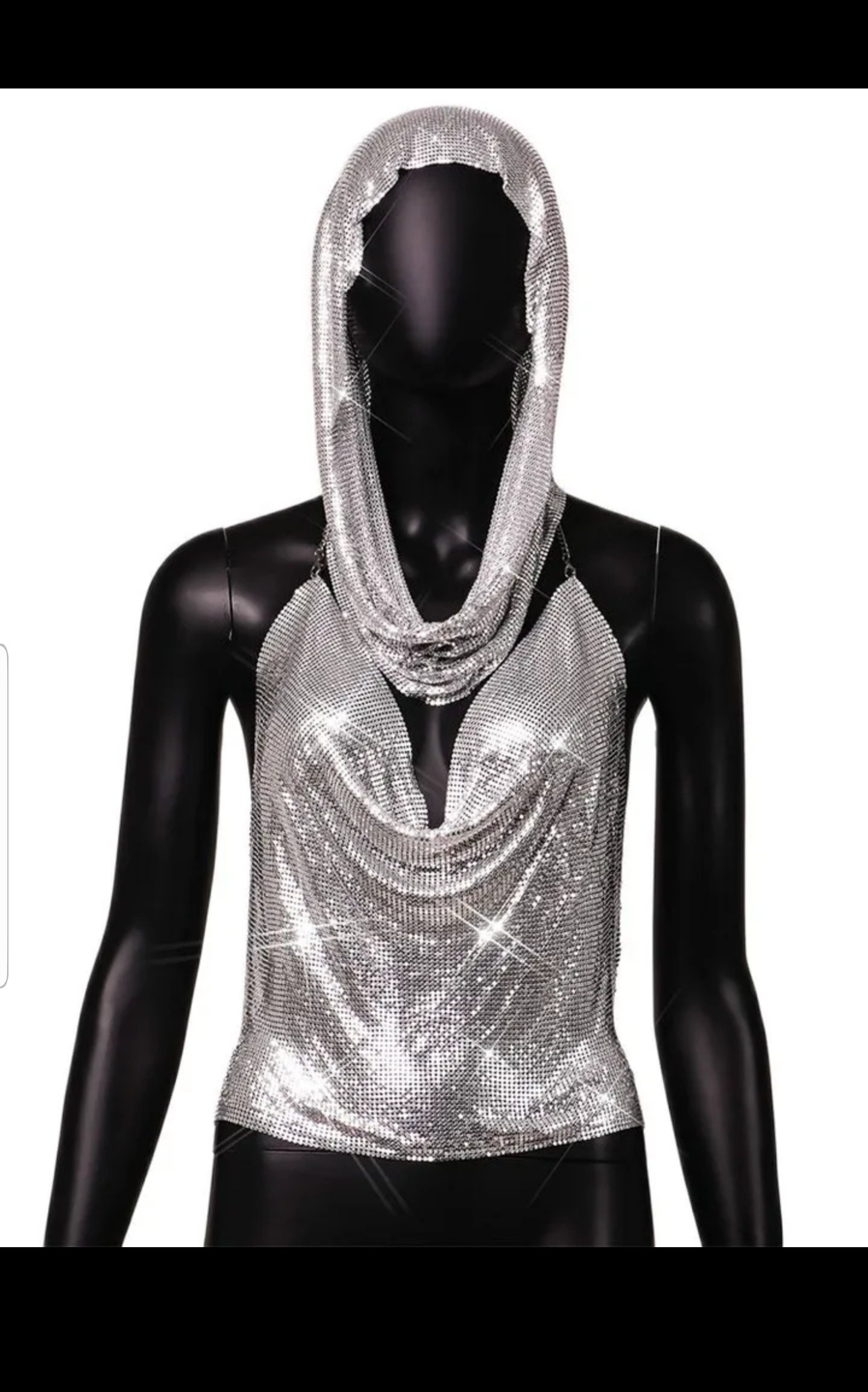Vintage Women High Shine Hooded Chainmail Top Summer Camis Cowl