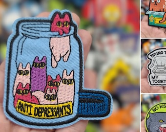 Cat Meme Patches - Iron On - Cute Funny Kitty Badges