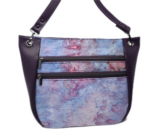 Hand Dyed Blue Purple Handmade Hobo Crossbody Bag