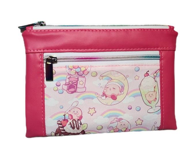 Pink Kirby Rainbow Zipper Bag - Cute Kirby Double Zipper Devon Pouch