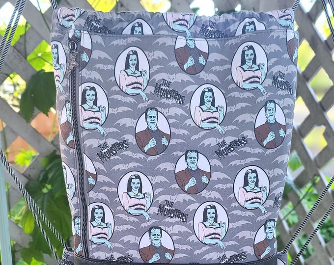 The Munsters Premium Drawstring Backpack - Vintage Monster Family Lily Herman Luxury Lightweight Sackpack
