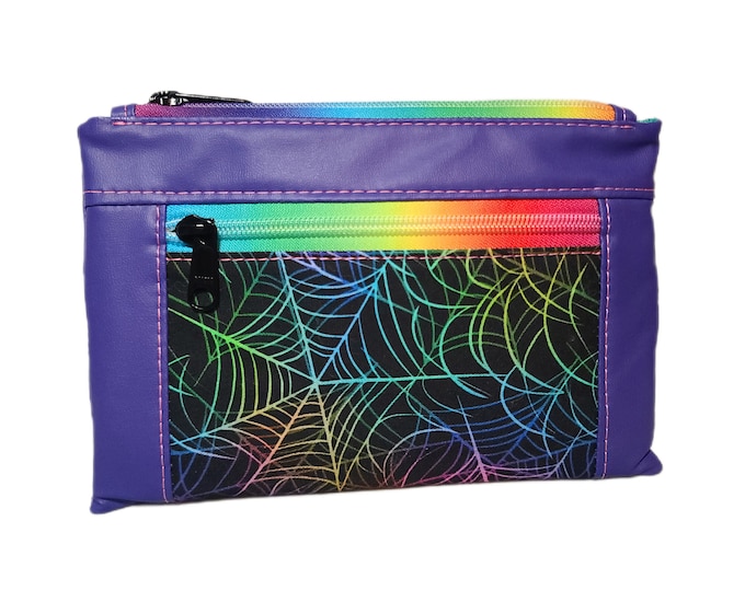 Rainbow Spiderweb Zipper Bag - Rainbow Goth Double Zipper Devon Pouch