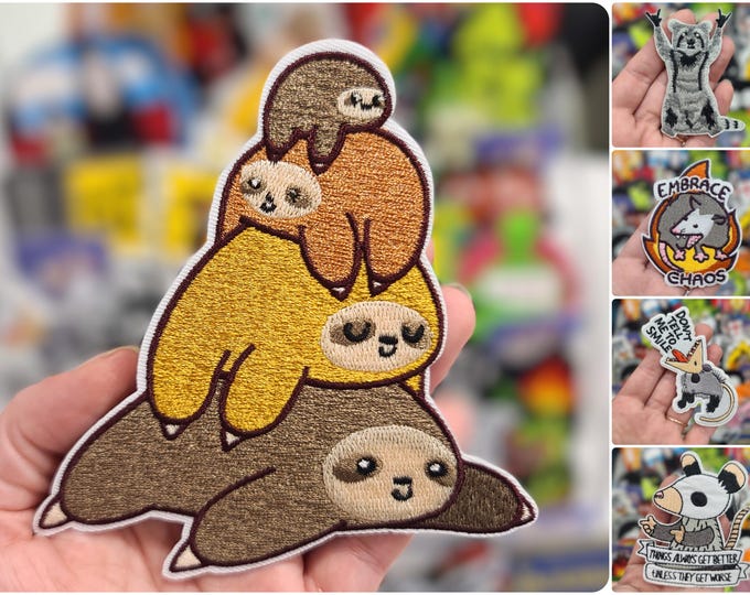 Animal Critter Patches - Iron On - Raccoon Opossum Sloth Badges