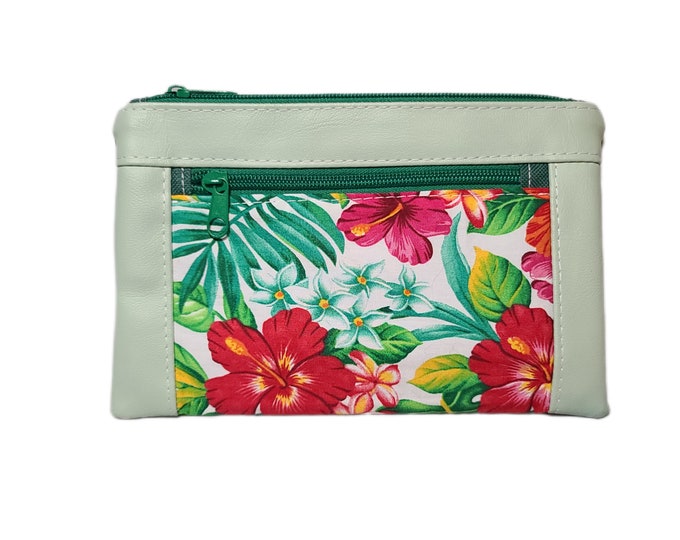 Hawaiian Hibiscus Flower Zipper Pouch - Flower Double Zipper Devon Pouch