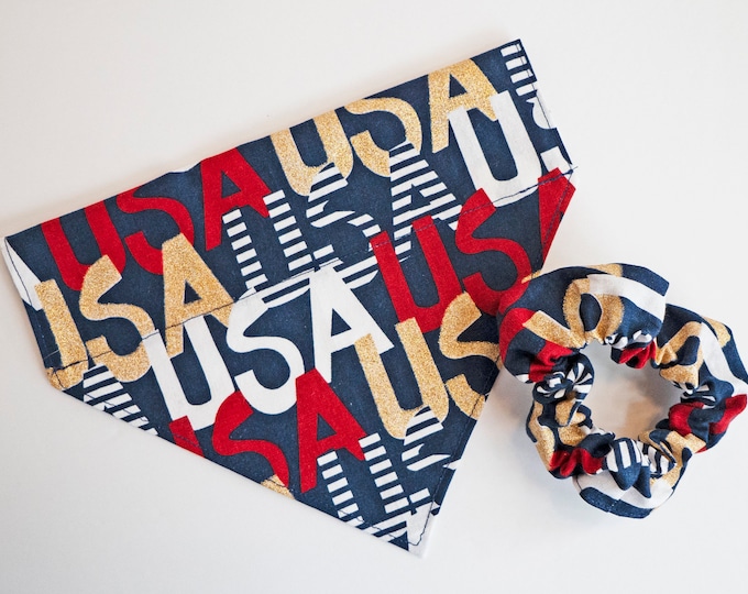 Patriotic Matching Over-the-Collar Bandana & Scrunchie Set - Patriotic Fabrics - Pet Bandana