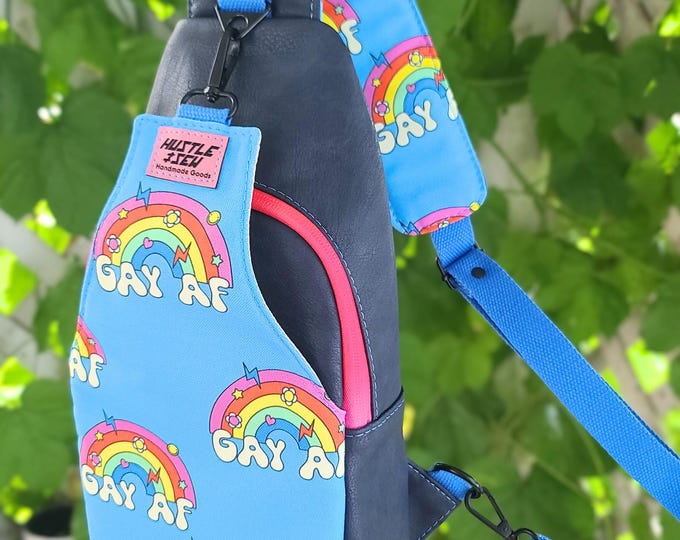 Gay AF Handmade Sling Bag - Pride Rainbow Retro Crossbody Faux Leather