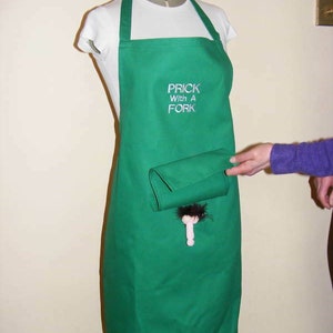 BBQ  Novelty Apron with a Secret Willy for men. Embroidered with &quot;Prick with a fork&quot;  Kitchen, chefs, BBQs. 6 colours. Made in UK