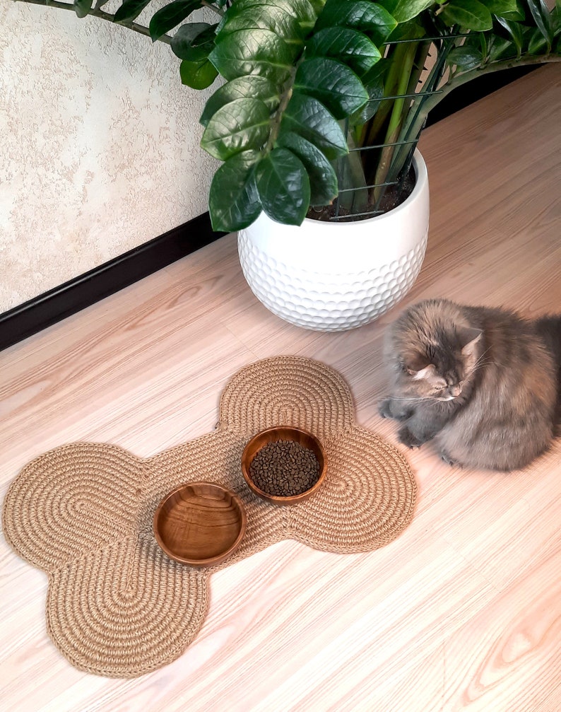 Dog Bowls Jute Placemat Large Pet Food Mat Dog Lover Gift Etsy