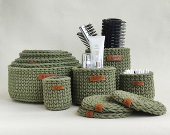 Green crochet baskets set (eco friendly cotton rope)