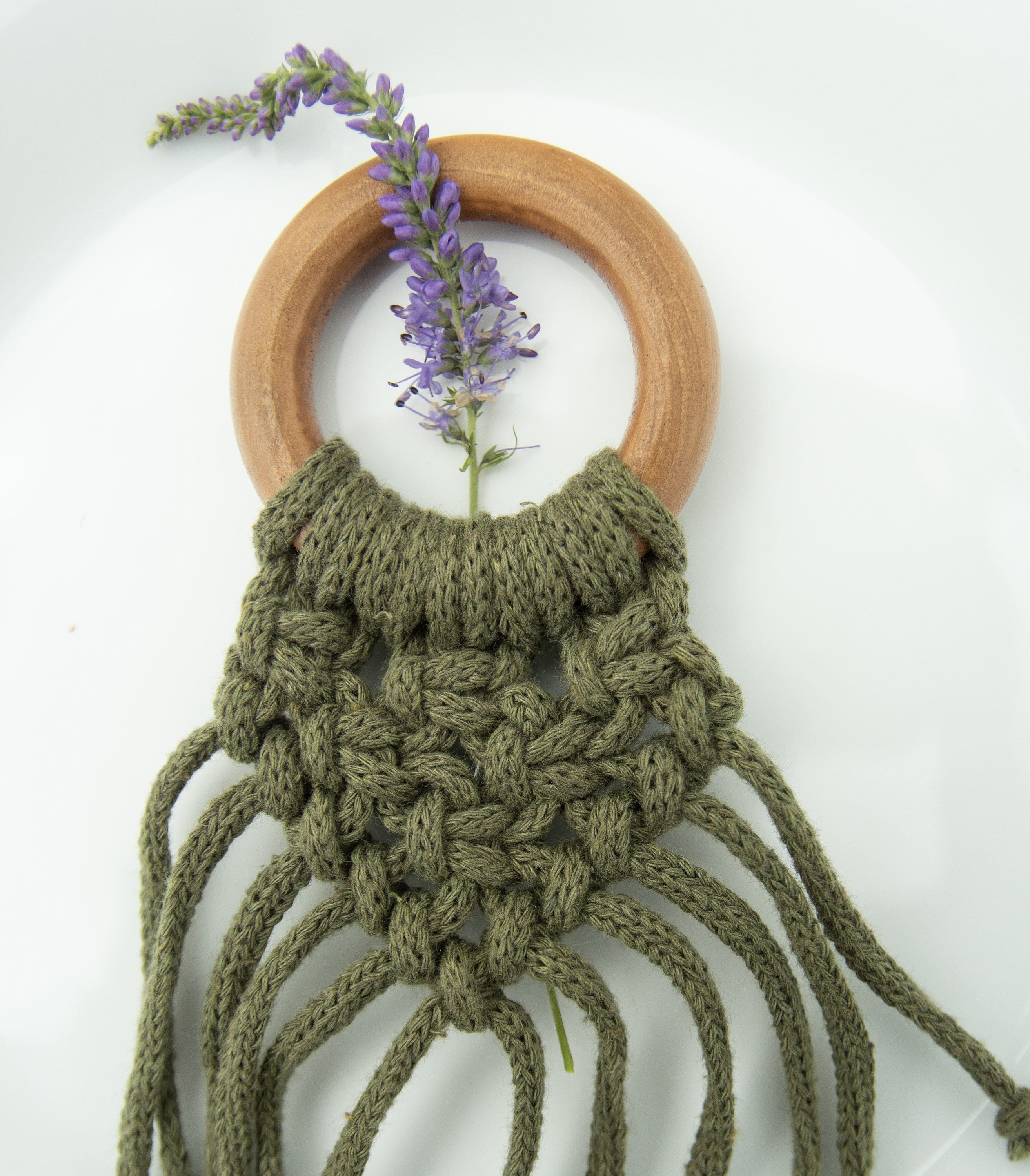 Set Green Macrame Bohemian Napkin Holders, Napkin Rings, Knitted