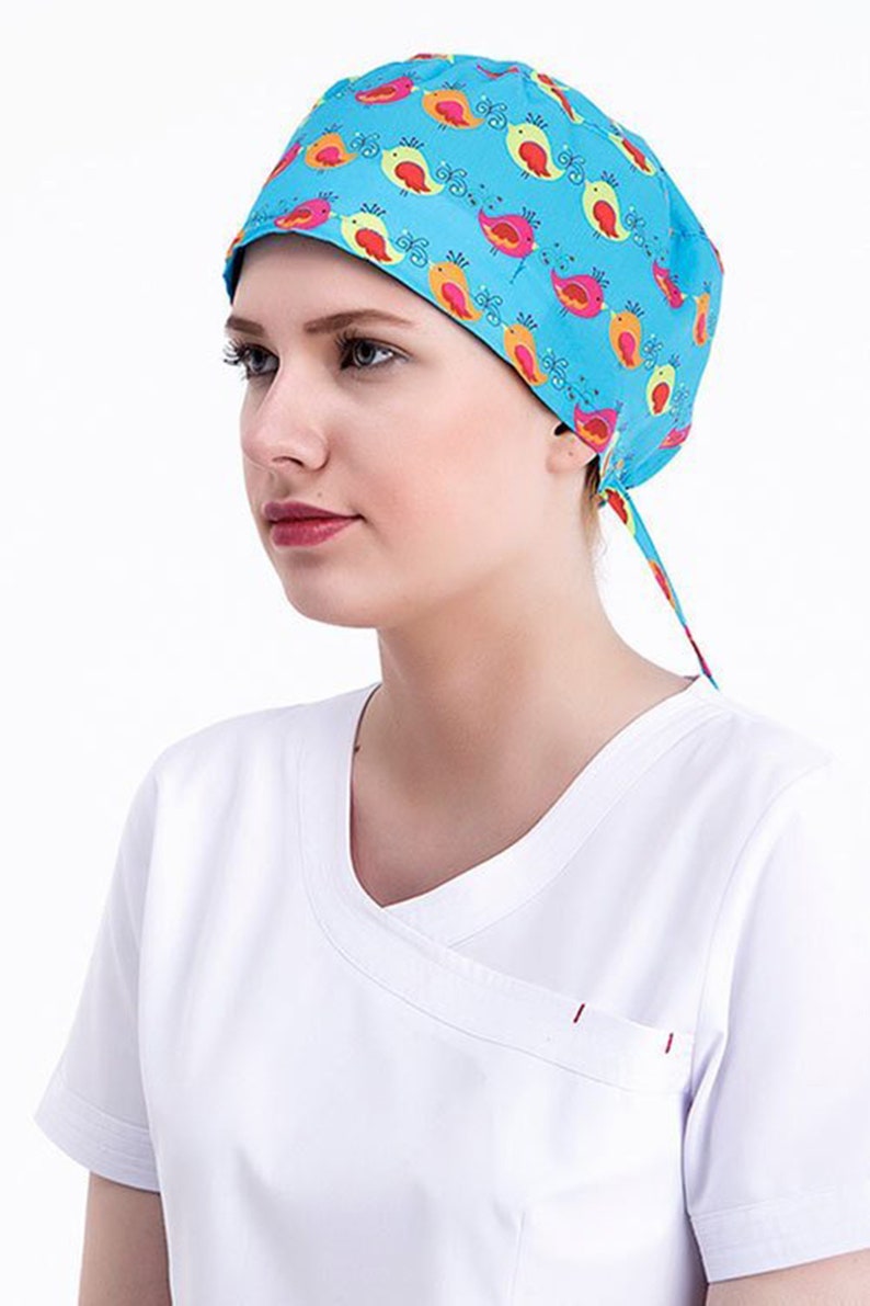 Birds Print Surgical Scrub Cap Medical Bonnet Bouffant Scrub Gift for Nurse Cotton Cap Nurse Hat Cap Surgery Cap for Women Men