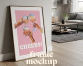 Floor Frame Mockup, Modern Living Room Interior, Minimal Wall Art Mockup (PSD File)