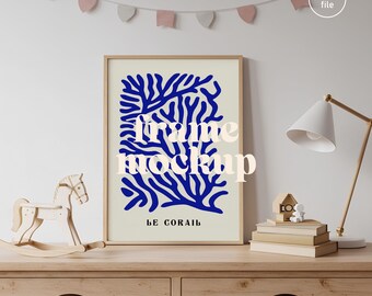 Poster Frame Mockup, A4 PSD Template, Nursery Room Wall Art, Wooden Dresser Neutral Decor