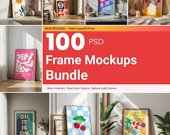 100 Frame Mockups: Warm Light Natural Scenes, (PSD Bundle)