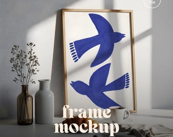 A4 Frame Mockup: Natural Window Light, Desk Scene with Neutral Decor (PSD)