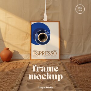 A4 Frame Mockup: Boho Desert Interior Scene | Minimal Interior PSD Template