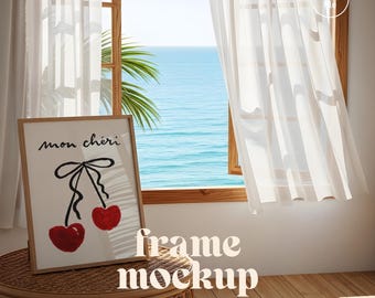 Beach House Frame Mockup: Natural Light Ocean View (PSD)