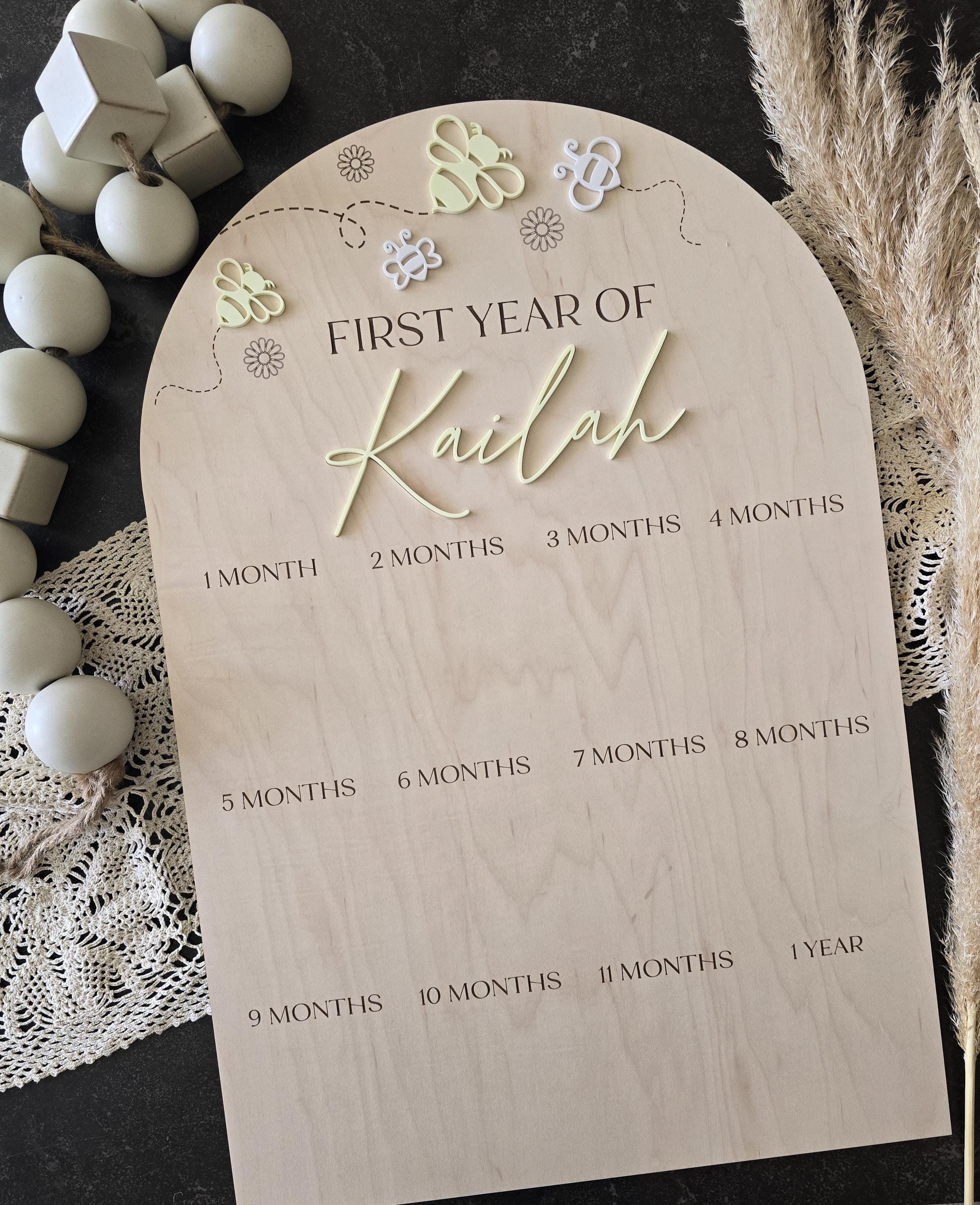 First Bee Day Photo Sign, One Year Wooden, Acrylic Bee Milestone Board, 1st Bee-Day, 1st Birthday Keepsake Personalized, Sweet to bee One
