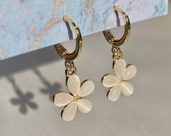 Elegant Opal Flower Hoop Earrings