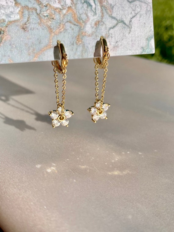 Elegant Flower Hoop Earrings with Chain