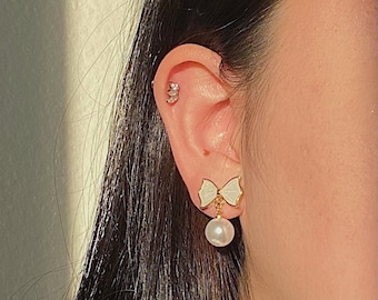 Fairy Bow Pearl Dangle Earrings
