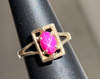 Mauve Pink Star Ruby Ring 14K White Gold Plate Size 6 34 Gift for Her