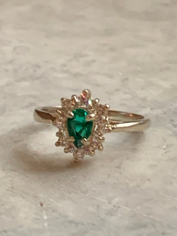 Vintage emerald CZ ring, gold plated emerald CZ ri