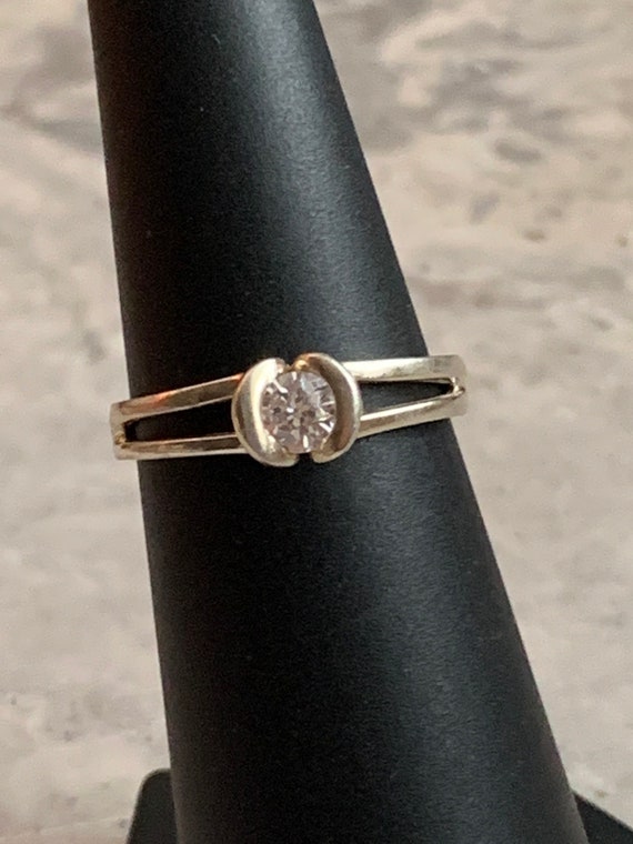 Vintage CZ Solitaire Gold Plated Ring, Pure Silve… - image 3