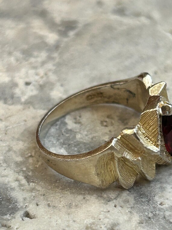 Vintage Marquise Ruby Ring: Gold Plated Silver, S… - image 8