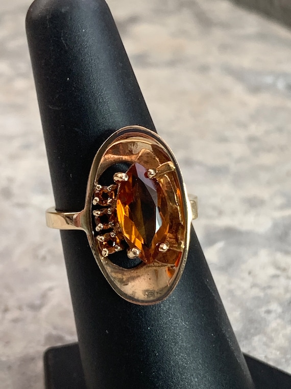 Vintage Genuine Citrine 10k Gold Ring, Marquise Ci