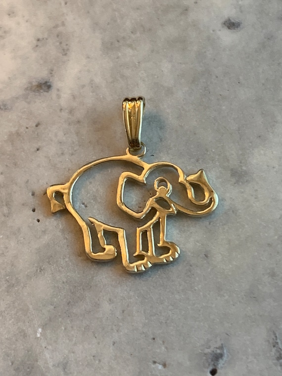 Gold plated elephant pendant, vintage elephant cha