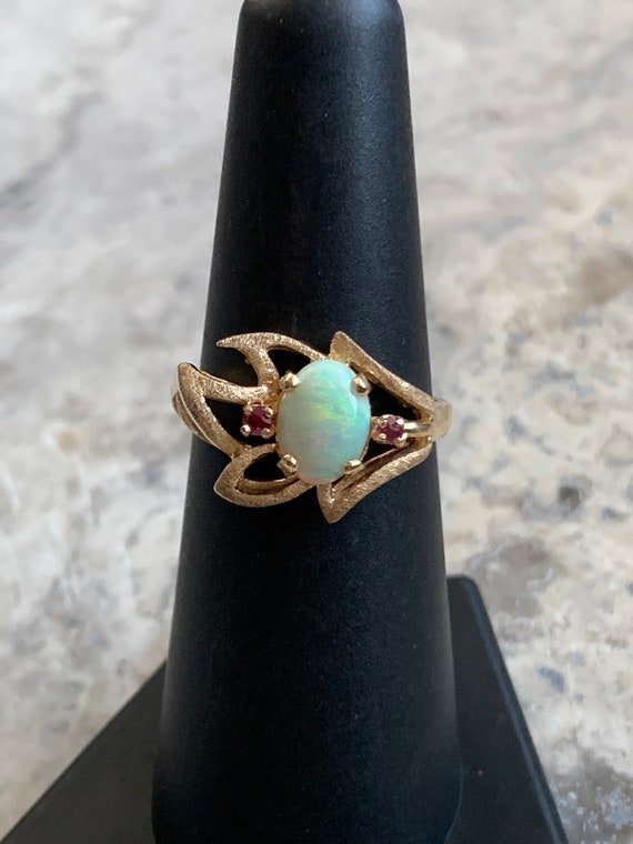 Genuine Opal Ruby Ring, 10k Solid Gold Ring and S… - image 1