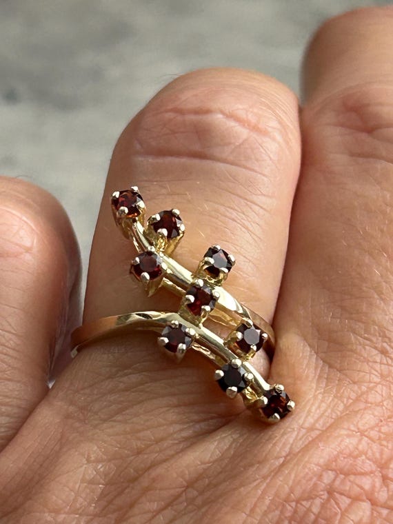 Vintage Simulated Ruby Ring: Gold Plated Silver, … - image 10