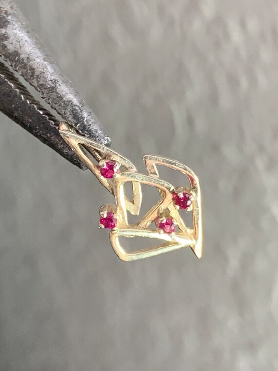 Vintage Simulated Ruby Pendant: Gold Plated Silve… - image 2
