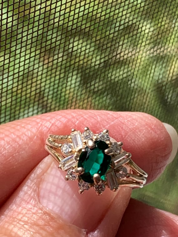 Vintage emerald CZ ring, emerald cocktail ring, S… - image 2