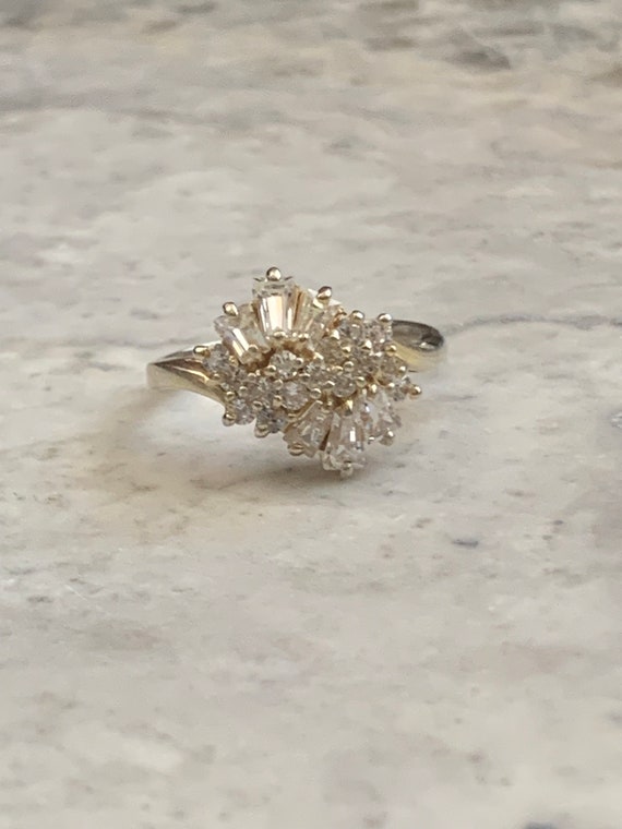 Vintage CZ anniversary gold ring, Gold plated cubi