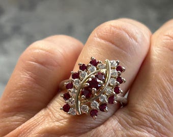 Vintage Gold Plated Ruby CZ Cocktail Ring - July Birthstone