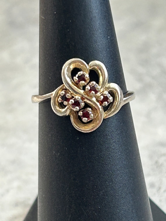 Vintage Gold Plated Ruby Ring: Mid Century July B… - image 1