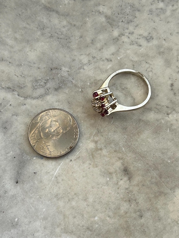 Vintage Ruby CZ Cluster Setting Gold Ring, Yellow… - image 7