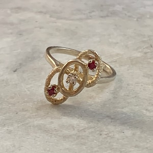 Vintage Ruby CZ Ring, Gold Plated Pure Silver Ring, Size 5 3/4 Ring, Simulated Rubies Ring
