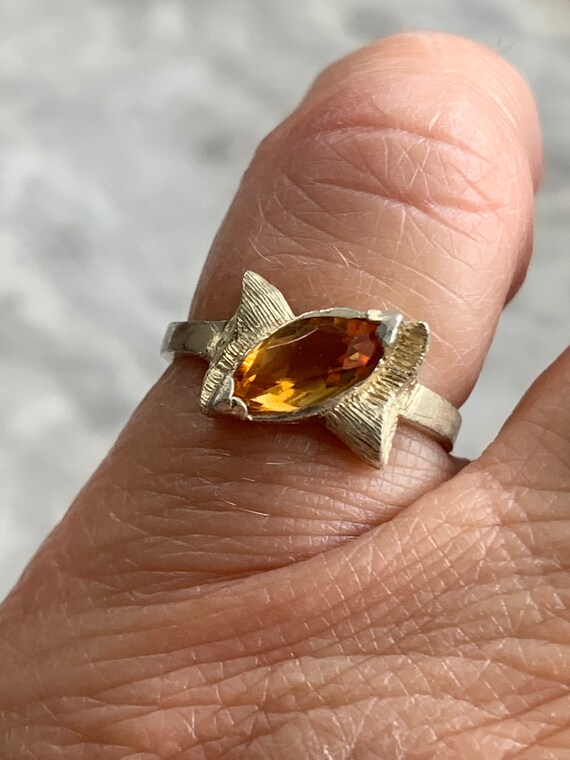 Vintage Genuine Citrine Ring, Marquise Citrine Pin